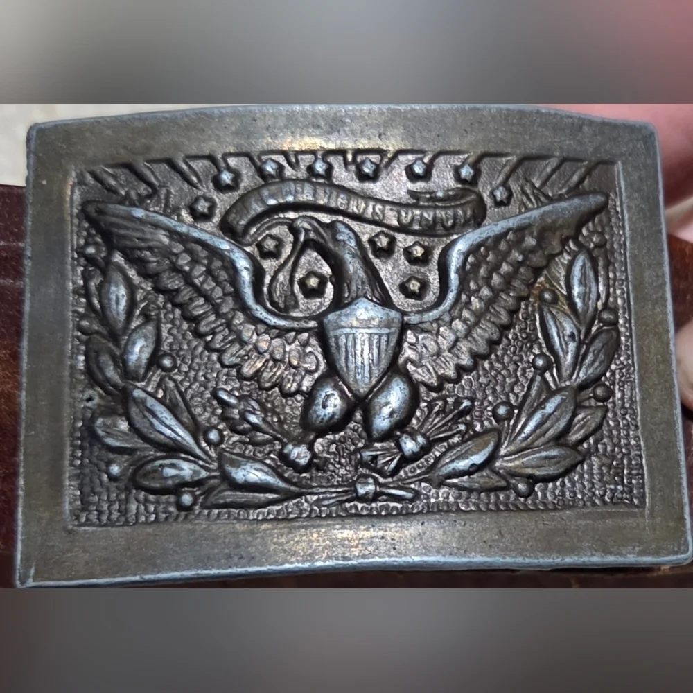 Vintage God Bless America Brown Leather Belt with Eagle Buckle